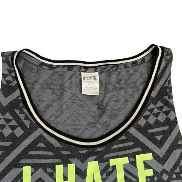 Victorias Secret Pink I Hate Running Graphic Tank Black Grey Aztec Green L #1231 - Picture 2 of 11